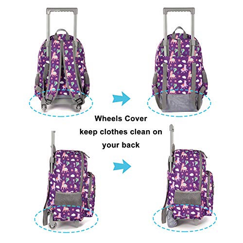 Tilami Rolling Backpack 18 inch Double Handle with Lunch Bag Wheeled Kids Backpack for Girls and Boys, Purple Alpaca - color: Purple Alpaca