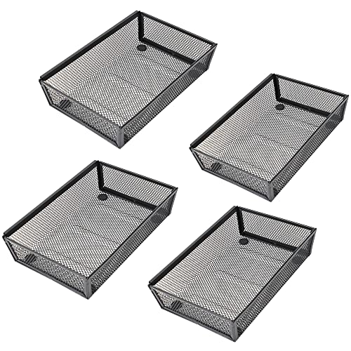 Mesh Tray Kitchen Drawer Utensil Cutlery Tray Office Supplies with Inter-locking Arm Drawer Dividers Organizer for Silverware, Flatware, Home,Office, School,Bedroom(9＂X6＂4pack) Black - color: Black, size: 4pack 9*6