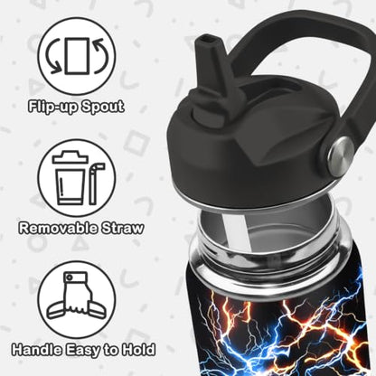 Hiboss Lightning Water Bottle for Boys, 16oz Kids Stainless Steel Insulated Water Bottle with Straw Lid, Lightning Cup Tumbler Gifts for School, Sport, Travel - color: Lightning