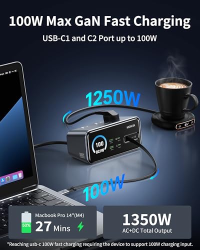 MOKiN 8-in-1 Charging Station, 3 USB-C,2 USB-A,3 AC, GaN Desktop Charger Station with Retractable Cable, 1500J Surge Protector Power Strip for iPhone 17/16,MacBook Pro, Laptop,Gaming Desk Accessories