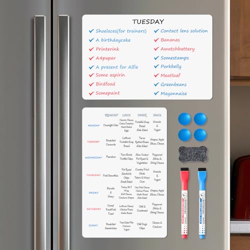 Magnetic Whiteboard for Fridge, 17" x 11" Dry Erase Board Set with Markers & Eraser, Strong Magnet & Stain-Resistant Surface, Fridge Calendar for Notes, Grocery List, Meal Planning & Family Schedule - size: 17"W x 17"H, style: 1 Pack