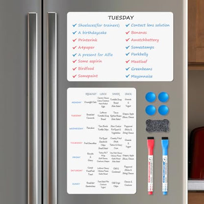 Magnetic Whiteboard for Fridge, 17" x 11" Dry Erase Board Set with Markers & Eraser, Strong Magnet & Stain-Resistant Surface, Fridge Calendar for Notes, Grocery List, Meal Planning & Family Schedule - size: 17"W x 17"H, style: 1 Pack