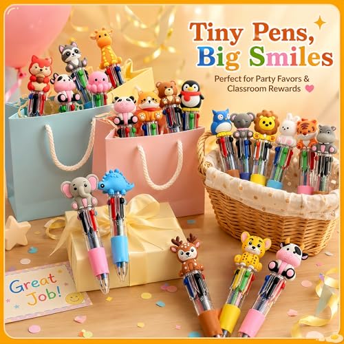 Oneshow 28 Pack Mini Animal Pens, Cute 4-in-1 Multicolor Ballpoint Pens | 3D Forest Animal Pens for Classroom Prizes, Teacher Reward Pens, Party Favors, Birthday Gifts & Back to School Supplies - style: Animal-28PCS
