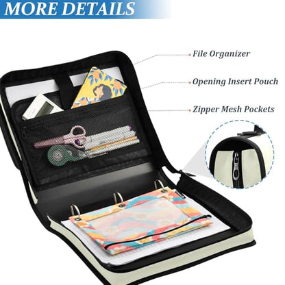 1.5 Inch 3 Rings Zipper Binder with Handle Easy to Carry Document Organizer Bag for School and Office Beige - color: Beige