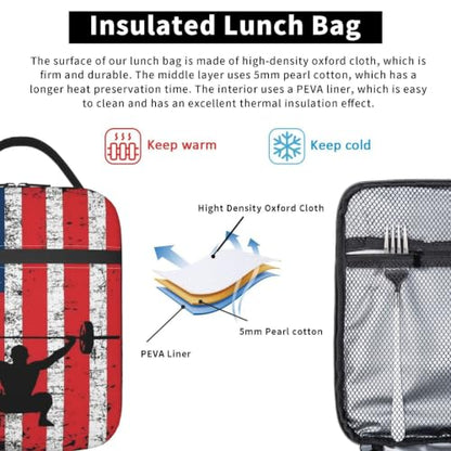Weightlifting American Flag Lunch Bag 10In | Insulated Lunch Box Reusable Tote Bag For Picnic Office For Women Men - color: Style 2