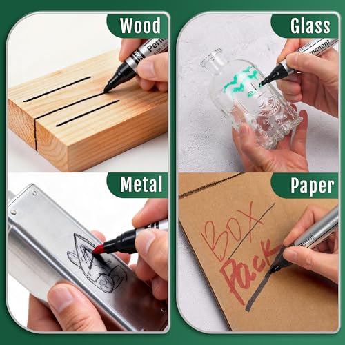 SELEAD Large Permanent Markers Black Red Blue Green - 12 Pack Chisel Tip Waterproof Quick Drying Pens Set for Home, Office, Industrial, Warehouse, Logistics Company