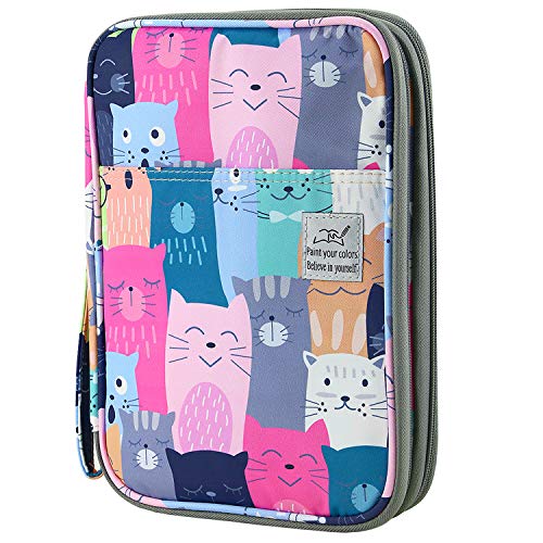 YOUSHARES 192 Slots Colored Pencil Case, Large Capacity Pencil Holder Pen Organizer Bag with Zipper for Prismacolor Watercolor Coloring Pencils, Gel Pens for Artist (Learning Cat) - color: 192 Learning Cat