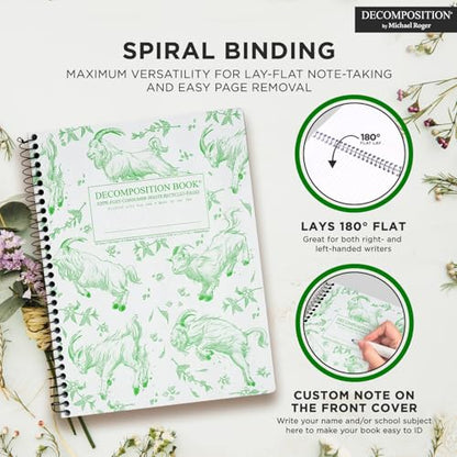 Decomposition Goatbook College Ruled Spiral Notebooks – 9.75 x 7.5 Journal with 160 Lined Pages – Notebooks for School Supplies, Home & Office – 100% Recycled Paper – Made in USA - color: Green Goatbook, style: Spiral-bound