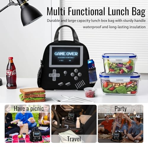 Gamepad Console pattern Lunch Bag Reusable Insulated Lunch Box Large Capacity Meal Tote for Kids Boys Girls Waterproof Adjustable Shoulder Strap Gamer Lunch Tote for Work School Picnic Travel - color: Game01