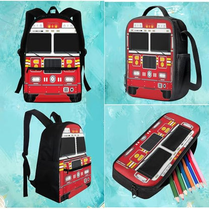 BIGCARJOB Boys School Bags Set 3 Pcs Cute Ambulance Print Backpack Set with Lunch Box Pencil Holder for Teens Kids Rucksack Cartoon Ambulance School Bookbags Set - color: B Cute Ambulance, size: One Size