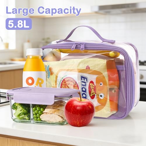 FlowFly Kids Lunch box Insulated Soft Bag Mini Cooler Back to School Thermal Meal Tote Kit for Girls, Boys,ClearPurple - color: ClearPurple