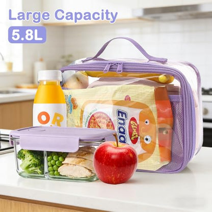 FlowFly Kids Lunch box Insulated Soft Bag Mini Cooler Back to School Thermal Meal Tote Kit for Girls, Boys,ClearPurple - color: ClearPurple