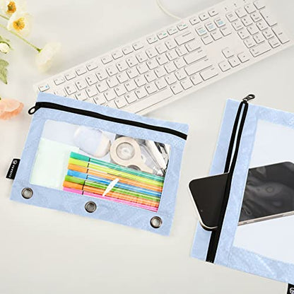 Binder Pouches,Light Steel Blue Pencil Pouch for 3 Ring Binder 2 Pack Clear Pencil Bag with Zipper for Office School Supplies - color: Light Steel Blue