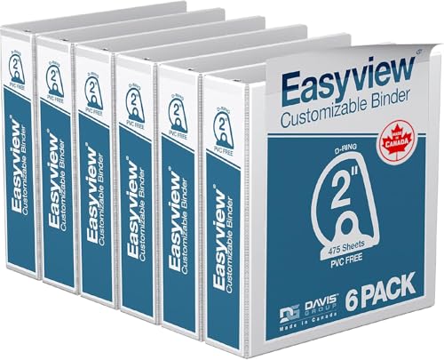 Easyview Premium 3-Ring Binders with Clear-View Covers and D Rings, Binders for School or Office, 2 Inch, Pack of 6, White - color: White, size: 2 Inch, style: Pack of 6