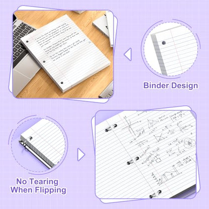 Loose Leaf Paper, 8.5x11 Wide Ruled, Notebook Paper for 3 Ring Binders, White Binder Notebook, 3 Hole Punch Paper, 100 Sheets/pack, 1 Pack - color: White, size: 8.5x11 Wide Ruled