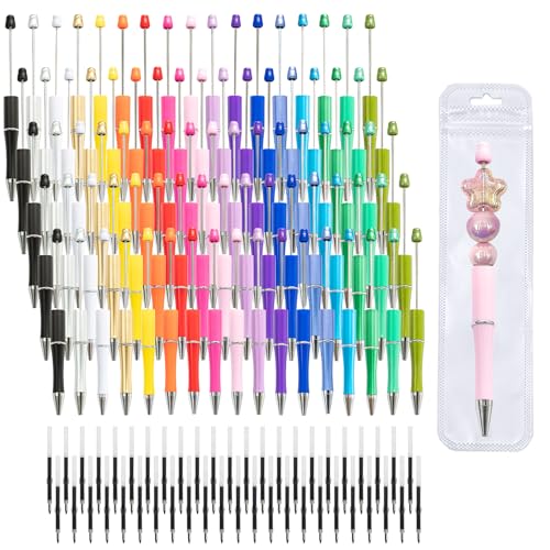 420 Pieces DIY Beadable Pen Bulk Kit – 140 PCS Ballpoint Pen with Refills & Bags – Perfect for Beads Pens Supplies, Beaded Pens for DIY Crafting – Office Supplies & Teacher Accessories (Colorful) - color: A-Colorful, size: 140
