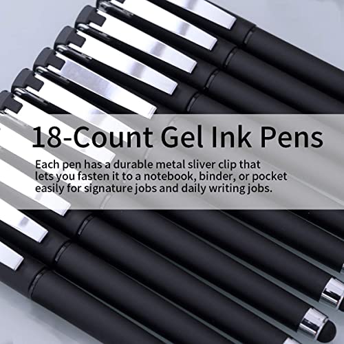 MiSiBao 0.5mm Black Ink Gel Ink Rollerball Pens 2 in 1 Medium Point Pens with Stylus Work Pen Smooth Writing for Office (Black Ink 18-pack 0.5mm Black) - color: Black-0.5mm-18pack