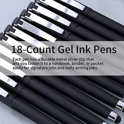 MiSiBao 0.5mm Black Ink Gel Ink Rollerball Pens 2 in 1 Medium Point Pens with Stylus Work Pen Smooth Writing for Office (Black Ink 18-pack 0.5mm Black) - color: Black-0.5mm-18pack