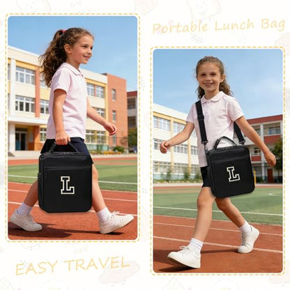 Lunch Bag Women Girls Boys Kids Lunch Box for Men Work Picnic School Travel, Large Insulated Lunch Tote Bags for Food Container Cooler with Water Bottle Holder Handheld Shoulder Strap Black L - color: 03-Black L