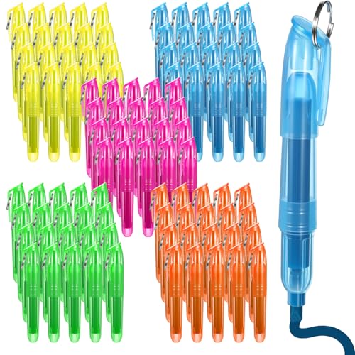 100 Pcs Mini Highlighters Bulk Assorted Colors with Key Ring, 5 Fluorescent Shades Mini Markers for Nurses, Office, Smooth Liquid Highlighter Pens, Portable Badge Size