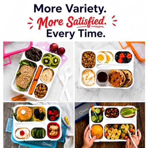 kinsho Bento Box Kids Lunch-Box, Snack Containers for Toddler Daycare, Leakproof School Bentobox 6 Compartment Container for Boys Girls Adults Lunches, Utensils, Red - color: Red