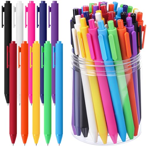 Crtiin 50 Pcs Gel Pens Bulk, 0.5mm Fine Point Black Ink Pen with Assorted Colored Retractable Quick Dry Pens for Office Teacher, Journaling, Server, Classroom, Back to School Supplies (Colorful) - color: Colorful