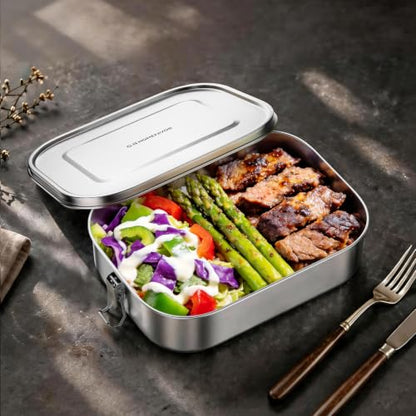 G.a HOMEFAVOR Stainless Steel Bento Lunch Box, 1600 ml/54 oz | Leak-Proof, Dishwasher Safe, BPA-Free, with Lock Clips, Large Capacity, Meal Prep, for Adults - size: 1600 ml - No Compartments