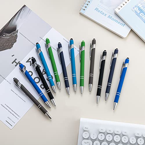 PASISIBICK 12 Pieces Ballpoint Pen with Stylus Tip, 2 in 1 Stylus Stylish Pen, Premium Metal Stylus Pen for Touch Screens, Black Ink, 1.0 mm Medium Point.(Pack of 12) - color: 12 Pcs Stylus Pens-2