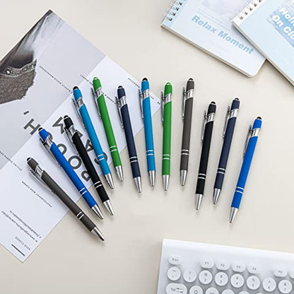 PASISIBICK 12 Pieces Ballpoint Pen with Stylus Tip, 2 in 1 Stylus Stylish Pen, Premium Metal Stylus Pen for Touch Screens, Black Ink, 1.0 mm Medium Point.(Pack of 12) - color: 12 Pcs Stylus Pens-2