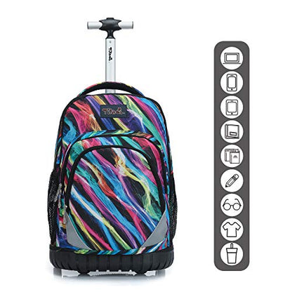Tilami Rolling Backpack 19 inch Wheeled LAPTOP Boys Girls Travel School Student Trip, colours - color: Colours Multicolor