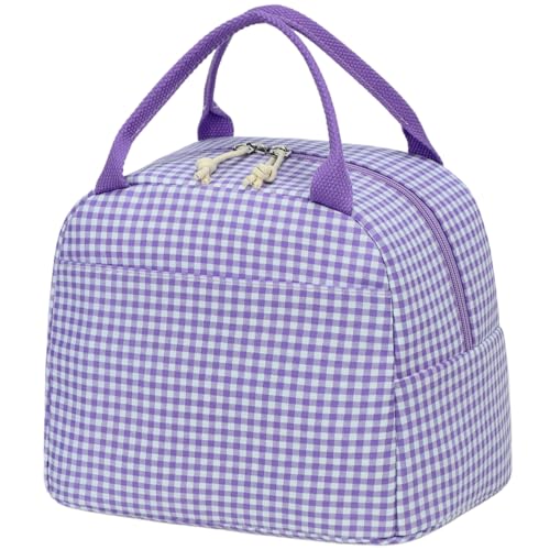 CAMTOP Lunch Box Kids Insulated Lunch Bag Large Reusable Leakproof Cooler Lunch Bags for Boys Girls School Travel Picnic (Purple and White Checkered) - color: Purple and White Checkered