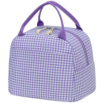 CAMTOP Lunch Box Kids Insulated Lunch Bag Large Reusable Leakproof Cooler Lunch Bags for Boys Girls School Travel Picnic (Purple and White Checkered) - color: Purple and White Checkered