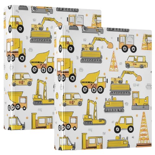 Pattern Cute Construction Vehicles Round Ring Binders 1.5 Inch 3 Ring Binder with Clipboard Holds 200 Sheets Office Home School - color: Multicolored 12