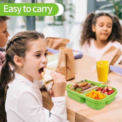 buluker 8 Pack Bento Lunch Box Set 3 Compartment Wheat Straw Meal Prep Food Storage Containers Plastic, Microwave and Dishwasher Safe （Jewel Brights） - color: 8 Pack（Jewel Brights）