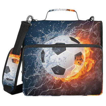Water Fire Soccer Zipper Binder Bag 3 Ring Binder with Shoulder Strap Zip Up 500 Sheets Capacity Multi Pockets for School Office Supplies - color: Multi2664, size: Fit 500 Sheets