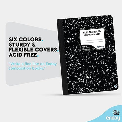 Enday Composition Notebook Hard Cover Marble composition notebook, 100 Sheets, Composition Notebooks, White Paper Composition books, Black and white composition notebook. (12 Pack, College Ruled) - size: 12 Pack
