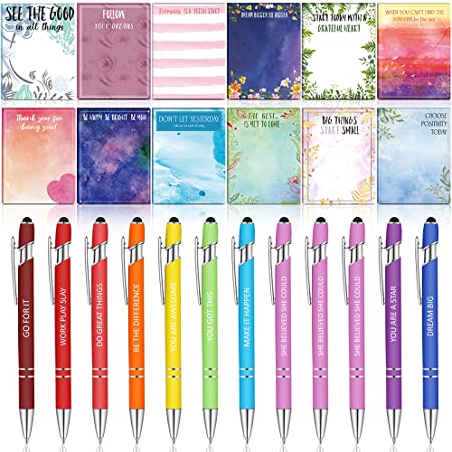 Geyee 24 Pcs Back to School Teacher Gifts Inspiration Sticky Notes with Funny Pens 3 x 4 Inch Employee Appreciation Gifts for Coworkers Teacher Employee Office Staff Work Team Appreciation Gift - style: Inspiration