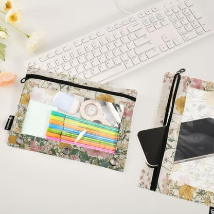 Custom Name Pink Beige Flowers Pencil Pouch for 3 Ring Binder Zipper Personalized Name Pencil Case for School Office 2 Packs - color: Custom Pink Beige Flowers