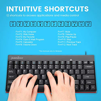Perixx PERIBOARD-422 Wired USB-C Mini Keyboard, USB Type C Connector, Black, US English Layout
