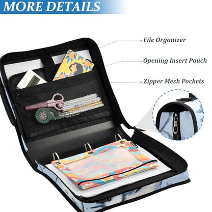 Blue Dandelions and Birds Zipper Binder 3 Ring 1.5 Inch School Binder Organizer with Shoulder Strap Handle File Folder Pockets Large Capacity Students Girl Boy Men Office Work - color: Blue Dandelions and Birds