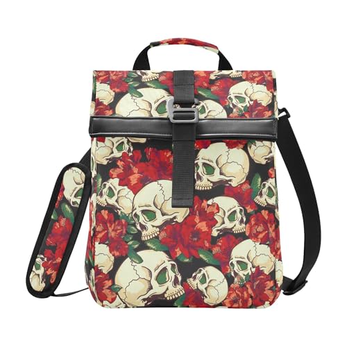 MNSRUU Insulated Lunch Bags Women Men, Skull and Flower Portable Reusable Thermal Meal Tote Cooler Bag Organizer, Adjustable Shoulder Strap, Handle - color: Skulls 007