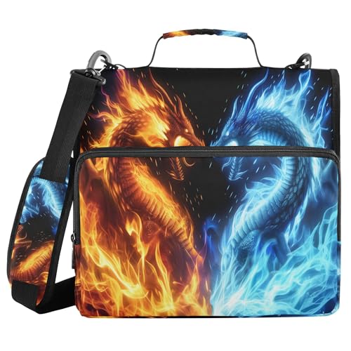 Dragon Zipper Binder with Shoulder Strap, 500 Sheets Capacity, Multiple Pockets 1.5Inch 3 Ring Zipper Binder - color: Dragon