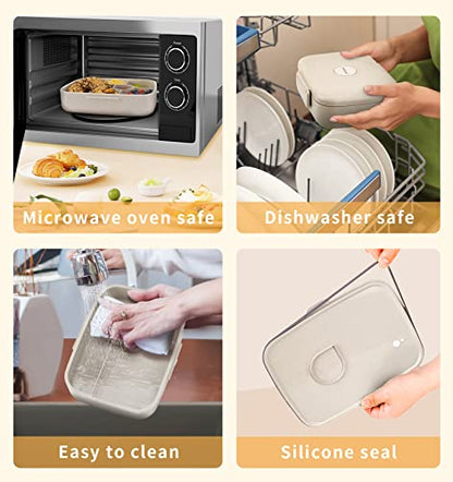 Bento Lunch Box, 5 Compartments Lunch Container for Kids/Adults with Snack cup, Wheat Fiber Eco-Friendly Double Insulated Boxes, Dishwasher and Microwave Safe, BPA-Free (White) - color: White