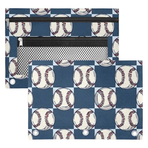 Sports Baseball Pencil Pouch for 3 Ring Binder Balls Pencil Case Bag with Clear Window Zipper Pockets for Kids Girls Boys Students School College Supplies 2 Pack