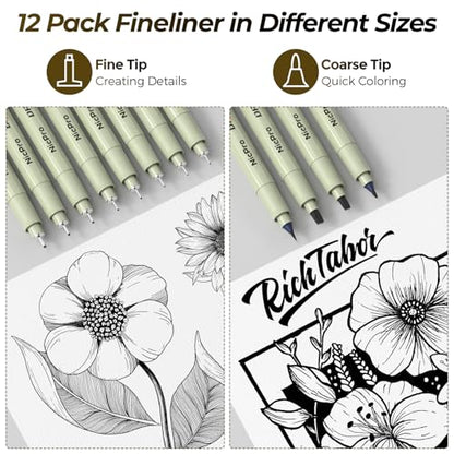 Nicpro 58PCS Art Drawing Supplies Kit in Leather Case, MP1000 Black Metal Mechanical Pencil Set with Drafting Pencil 0.5, 0.7, 0.9 & 2mm, 12 Micron Pen, Sketch Book, 30 Tube Lead Refills for Sketching