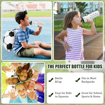 2 Pcs Soccer Water Bottle 24 oz Soccer Reusable Water Bottles with Drawstring Bag Gifts for Boys Players Sport Party Favors Cycling Traveling Outdoor Accessories