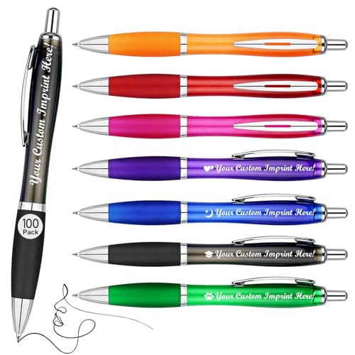Pack of 100 Custom Logo Pens - Personalized Clear Ballpoint Pens - color: Multicolor