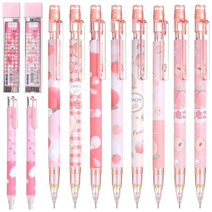 TIESOME 8 Pcs Kawaii Mechanical Pencils Set with Refill Leads & Erasers, 0.5mm/0.7mm Pink Cute Mechanical Pencils for School Office Supplies (Plastic)