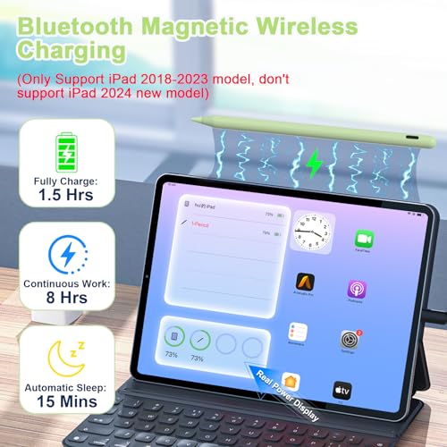 Stylus Pen for iPad, Magnetic Wireless Charging & USB C Fast Charge Pencil Compatible with Apple iPad (A16)11/10/9/8/7/6th Generation, Pro 13"/12.9"/11", Air M3/M2/5/4/3, Mini (A17 Pro)7/6/5 Gen Green - color: Green+6pcs Replacement Nibs