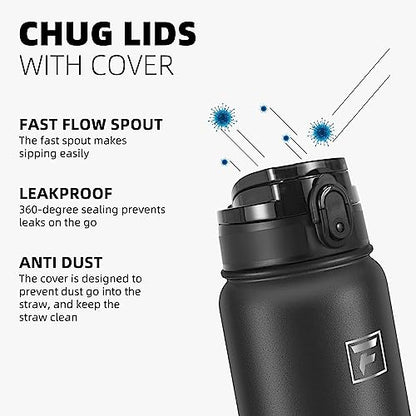 Fanhaw 32 oz Insulated Stainless Steel Water Bottle with Anti-Dust Chug Lid, Leakproof Vacuum Sports Bottle for Kids, Teens & Adults, Back to School Essentials (Black) - color: Black, style: 32 Ounces
